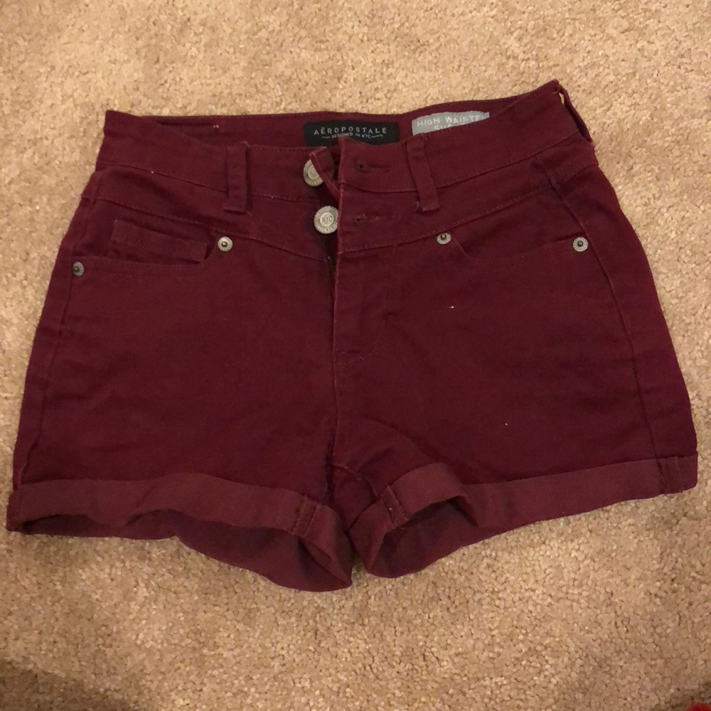 High waisted burgundy shorts